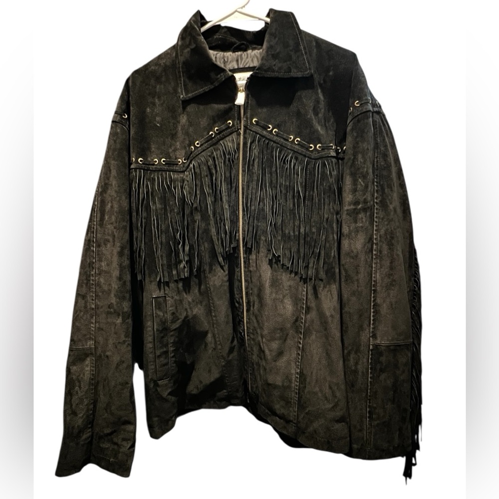 Suade Black Leather Fringe Jacket XL Vintage Leather Company Western New